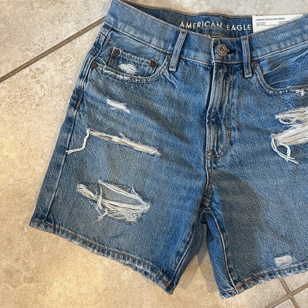 NWT! American Eagle 90s Boyfriend Long Length Destroyed Denim Shorts Jorts 00 - Picture 5 of 6